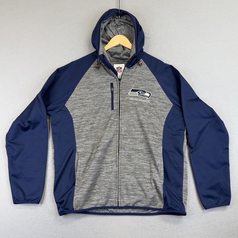 NFL Seattle Seahawks Jacket Mens XL Grey Blue Full Zip Hoodie Football Athletic
